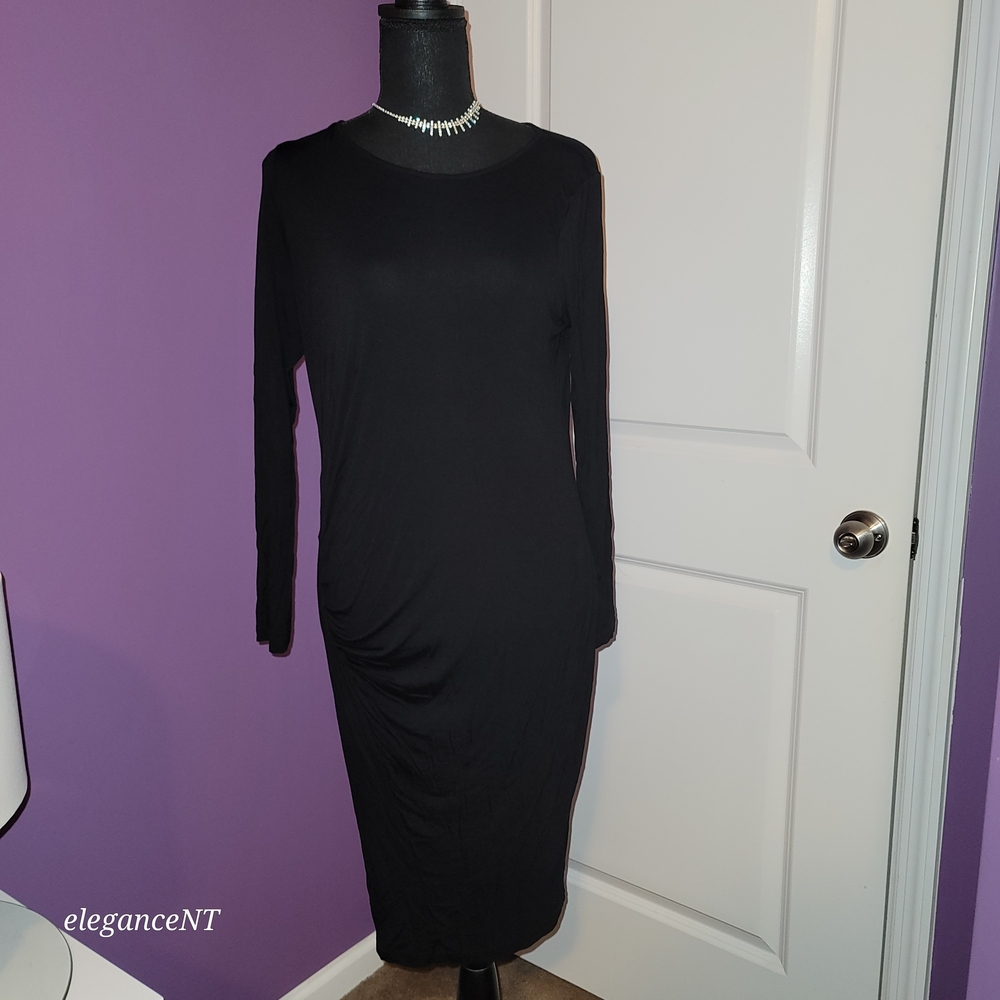 Kardashian Kollection Classic Black Long Sleeve Side Rouch Dress Sz: L - Picture 7 of 7